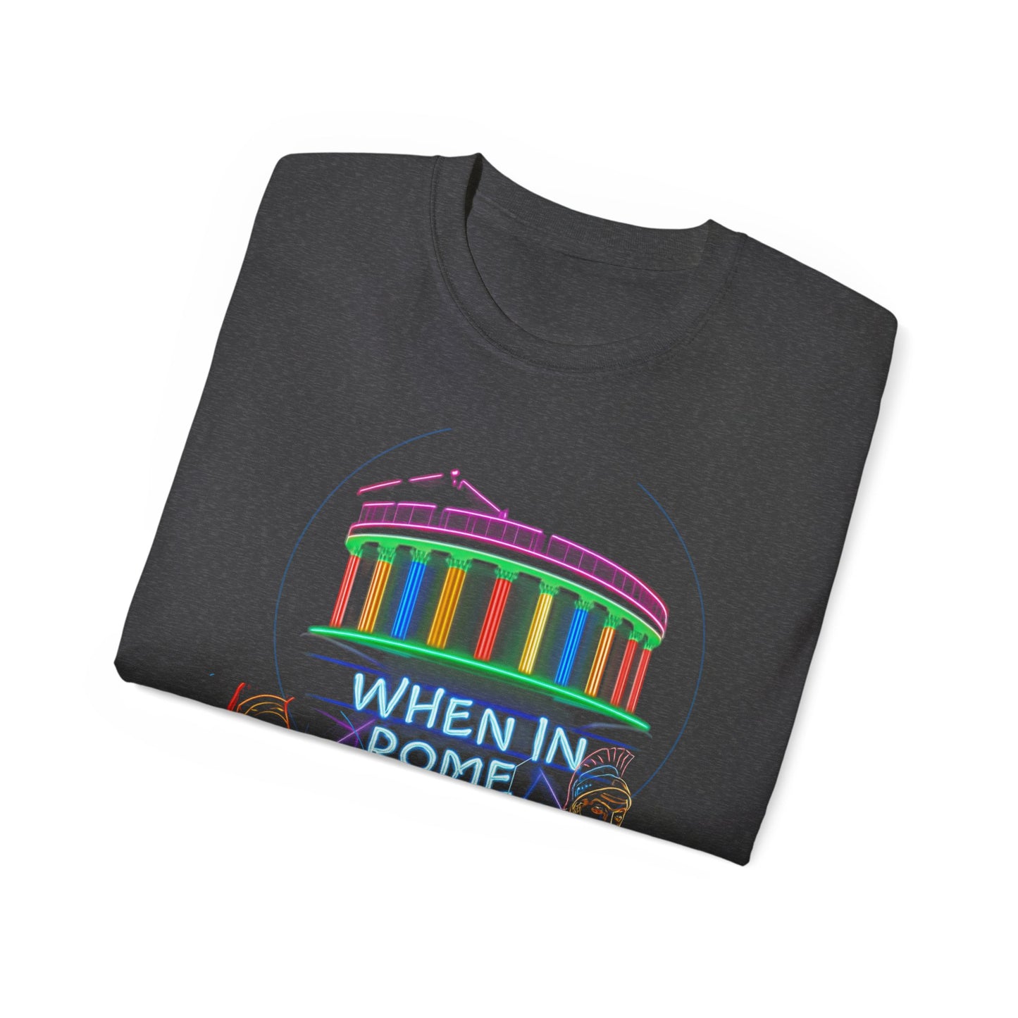 When in Rome Neon Graphic Tee - Roman Gladiator & Colosseum Vintage Style