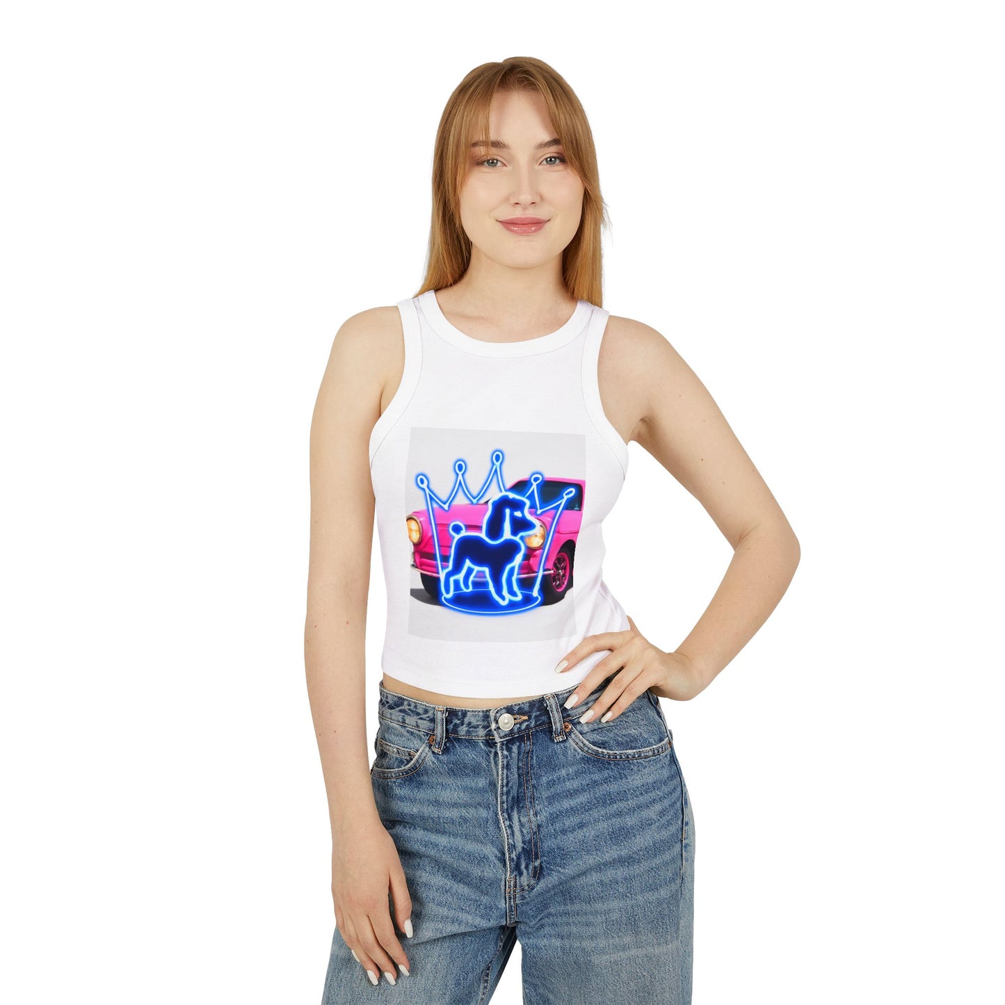 Neon Crowned Dog Racer Tank Top | Women's Casual Wear, Summer Clothing, Beach Gear, Animal Lover Gift, Fashion Statement