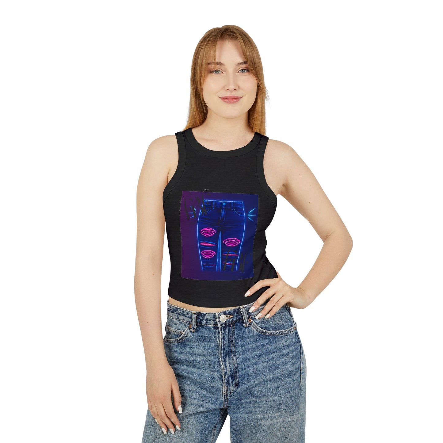 Chic Graphic Racer Tank Top, Casual Wear, Summer Essential, Trendy Apparel, Street Style, Festival Outfit