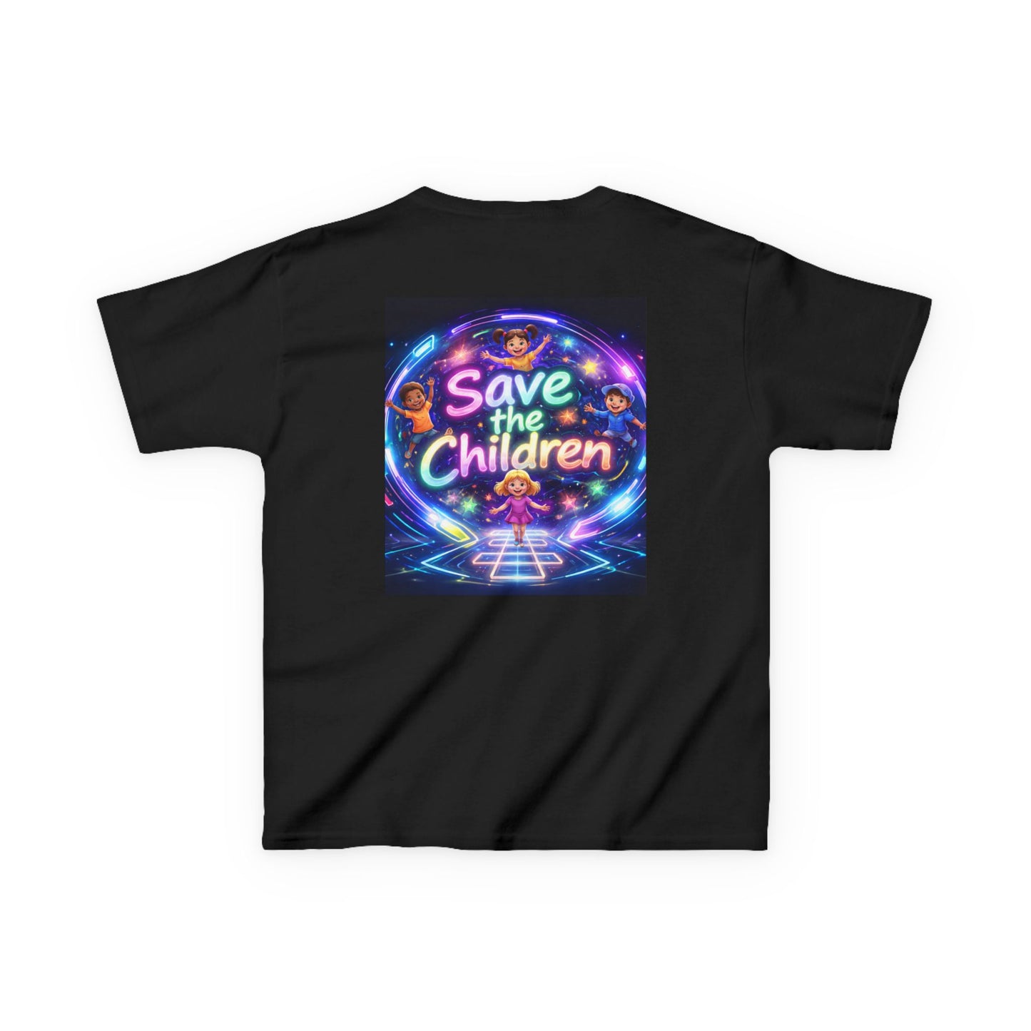 Kids Tee — 'Save the Children' Neon Rainbow Charity Design