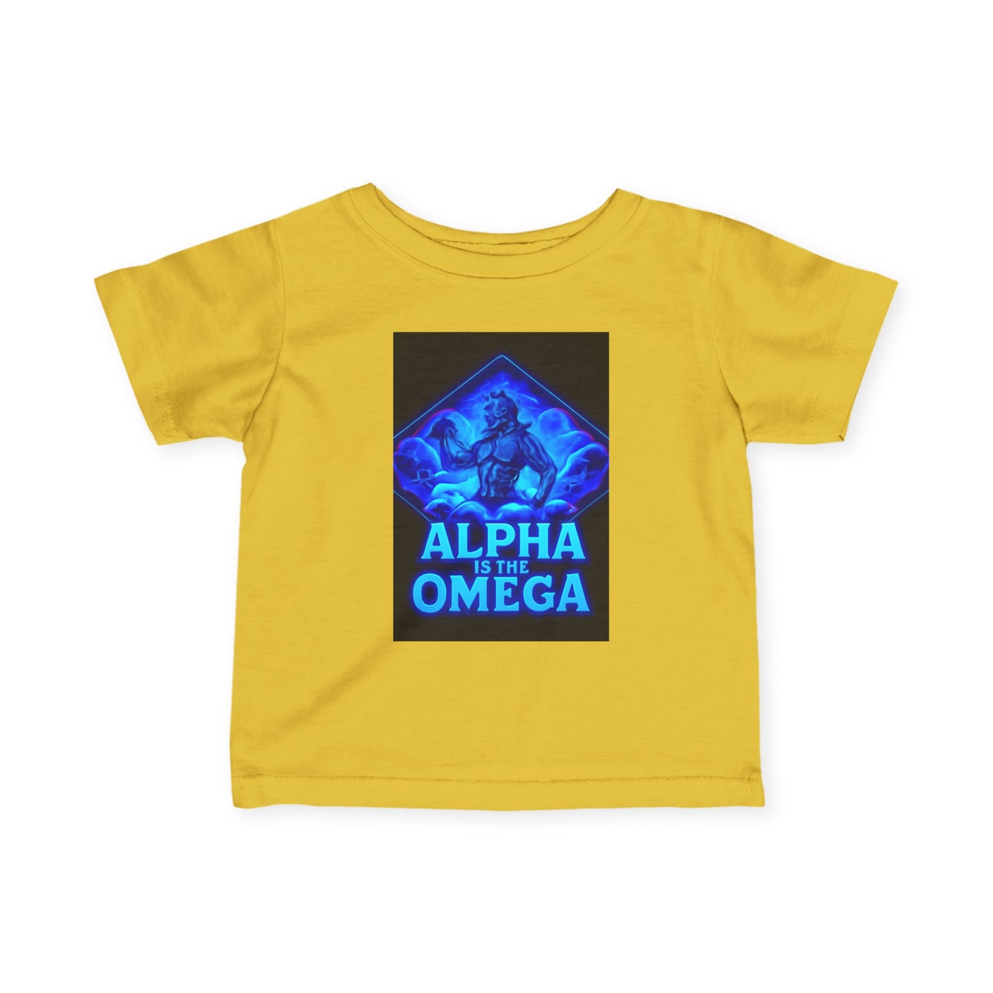 Infant Tee — "Alpha Is the Omega" Neon Christian Baby Shirt