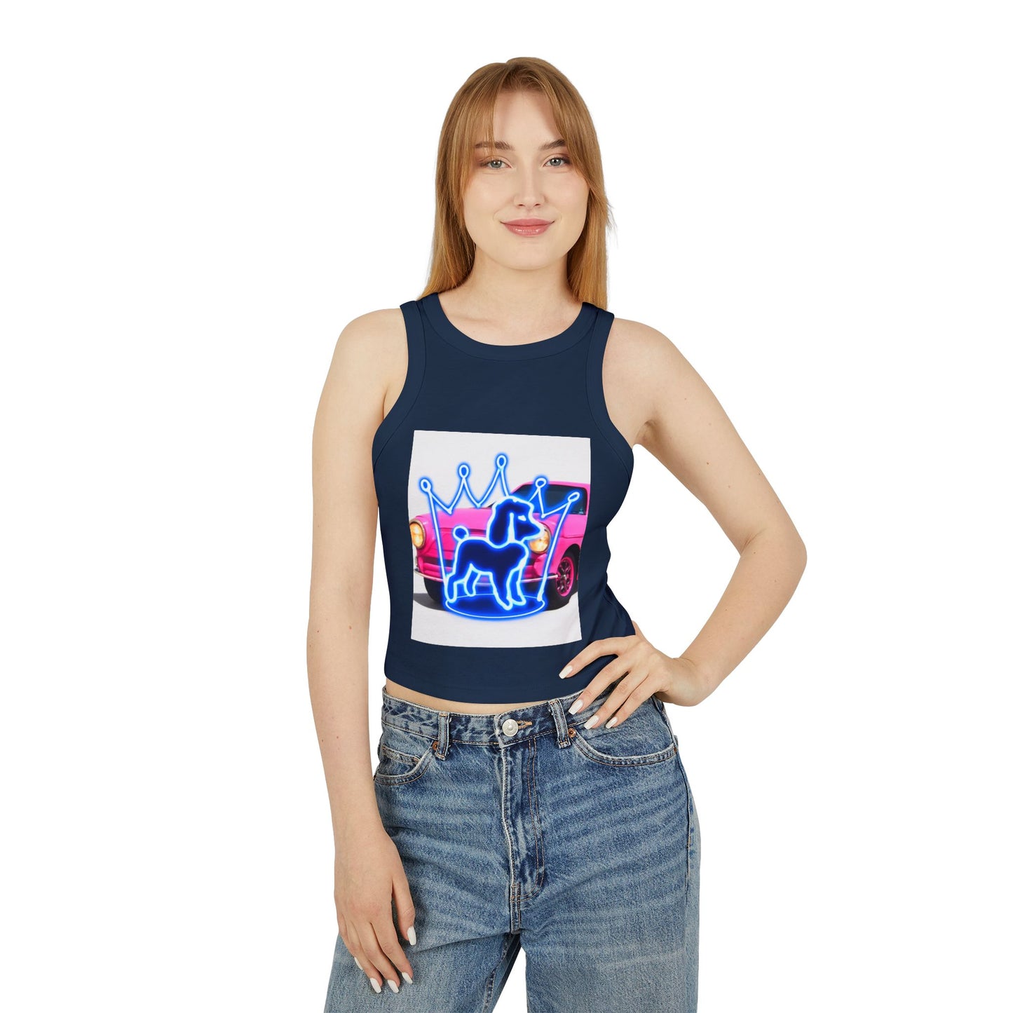 Neon Crowned Dog Racer Tank Top | Women's Casual Wear, Summer Clothing, Beach Gear, Animal Lover Gift, Fashion Statement