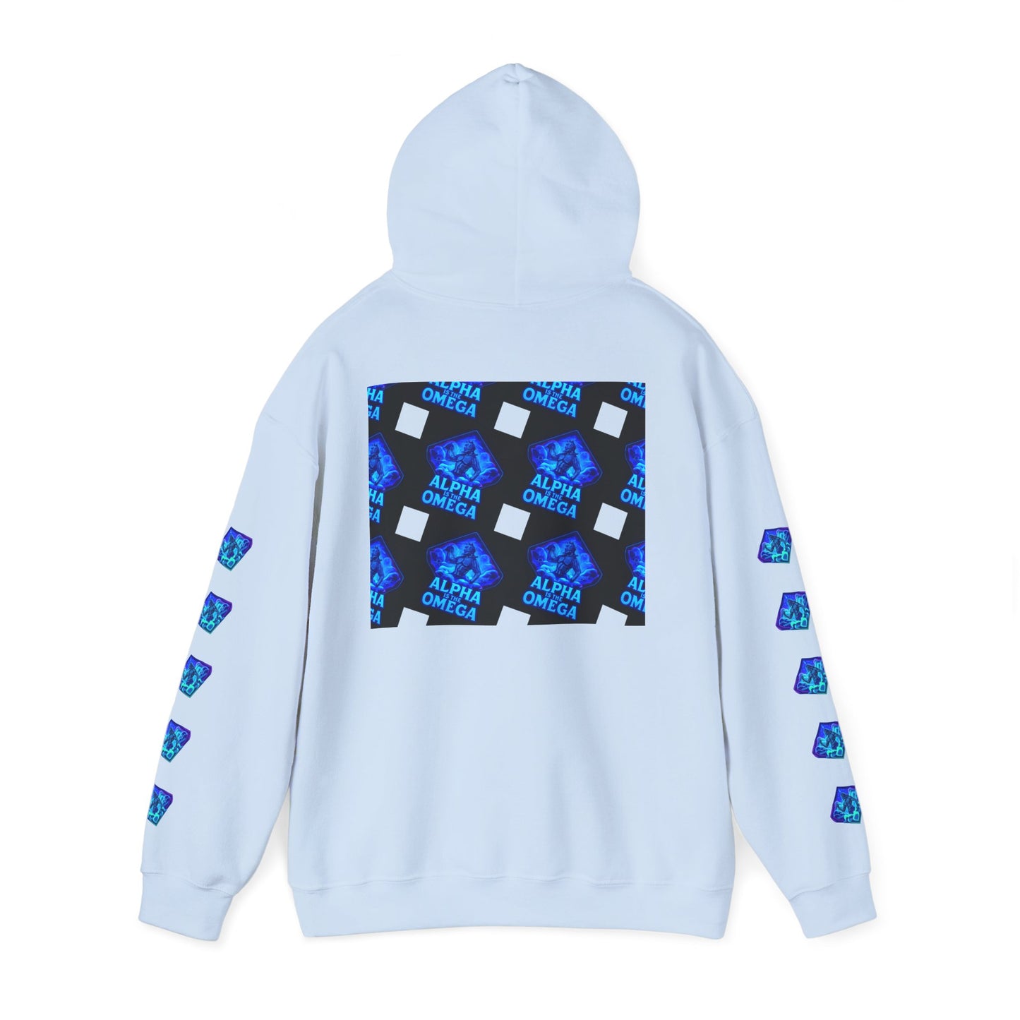 Alpha is the Omega Graphic Hoodie — Blue Retro Logo Pullover