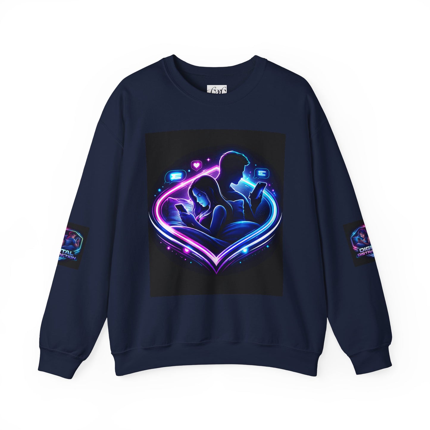 Crewneck Sweatshirt — Neon Couple in Bed Heart Illustration
