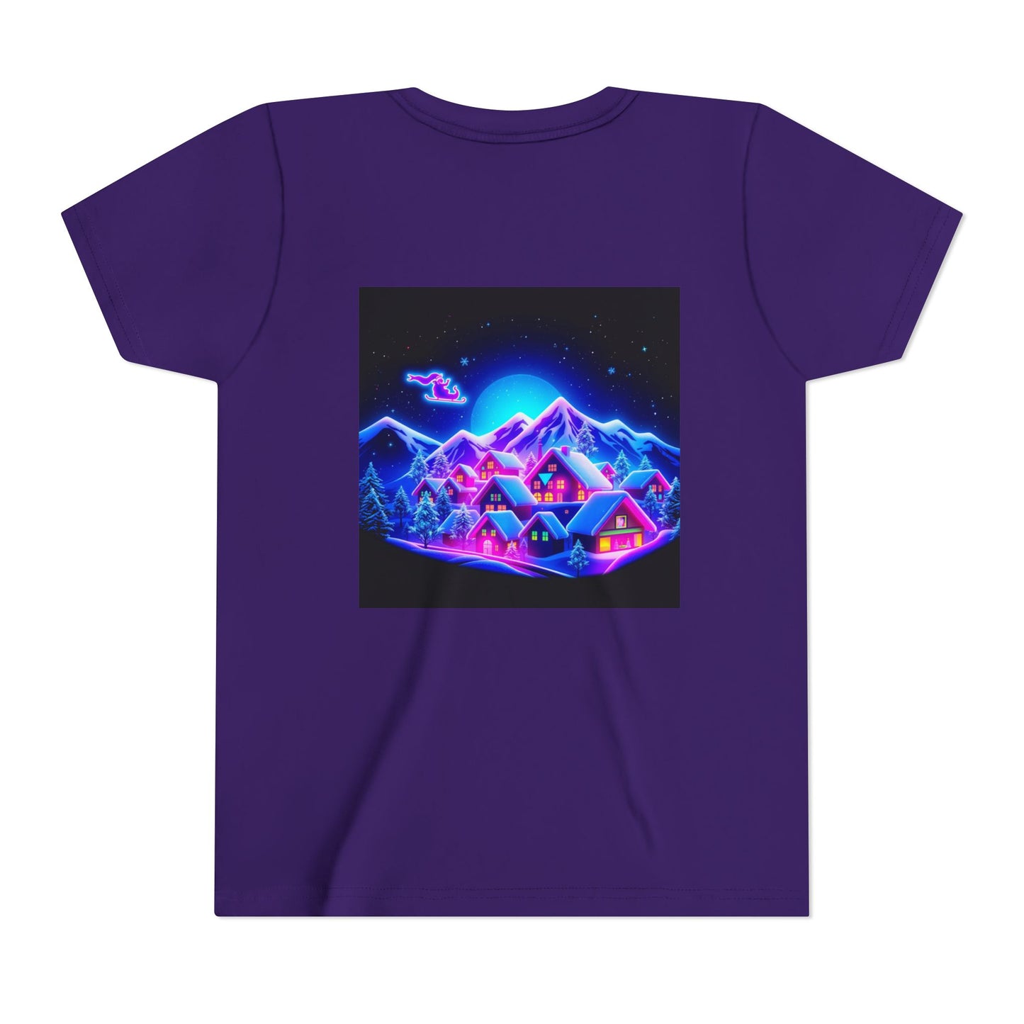 Neon Winter Village Youth Tee — Magical Snowy Night Kids T-Shirt