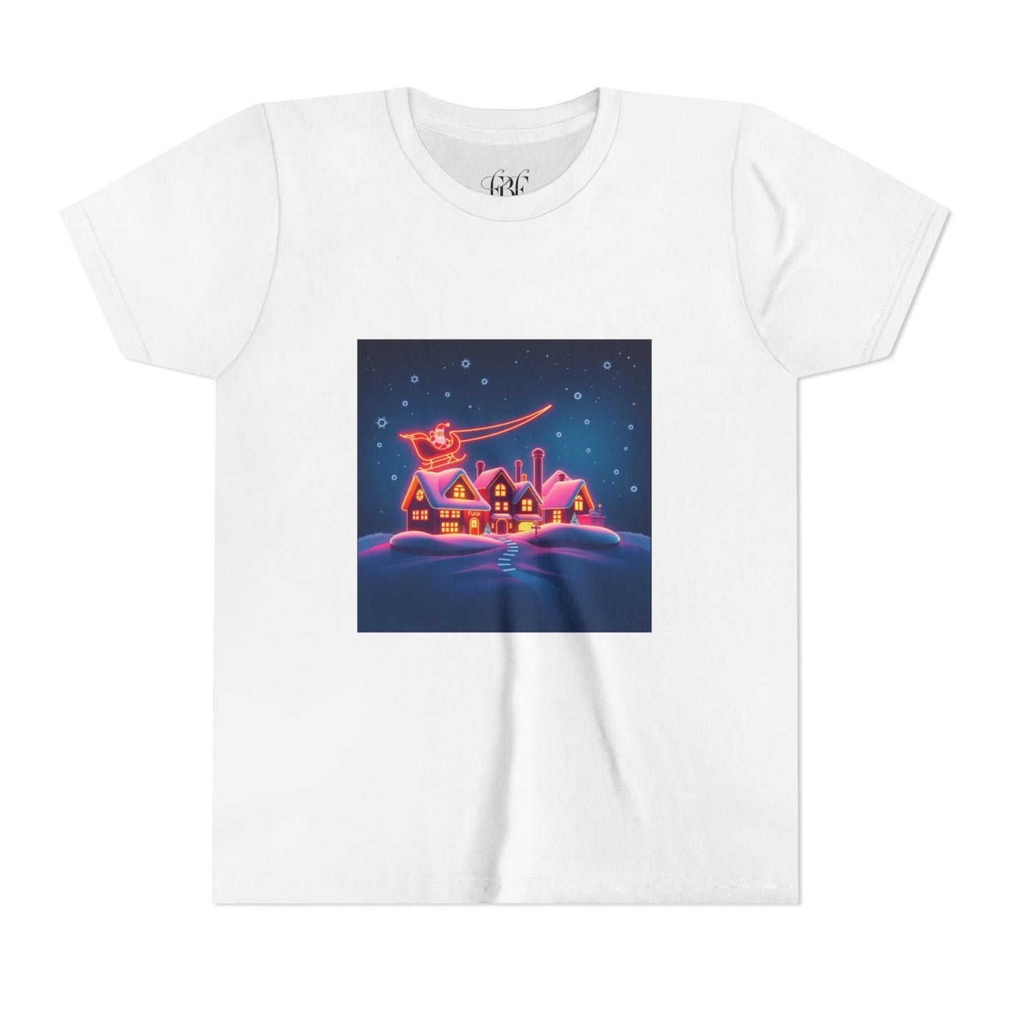 Neon Winter Village Youth Tee — Magical Snowy Night Kids T-Shirt