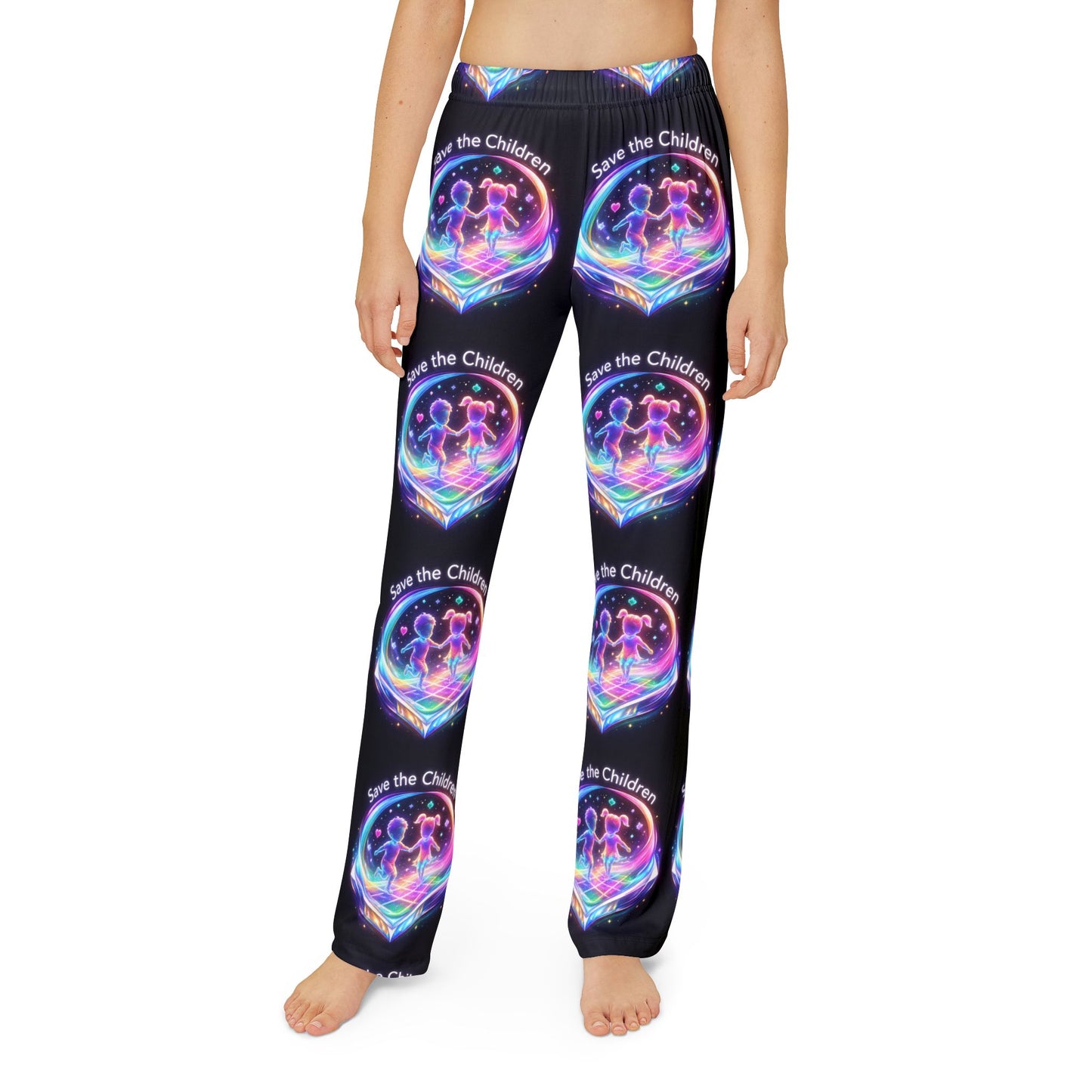 Kids Lounge Pants — Neon “Save the Children” Rainbow Bubble Print