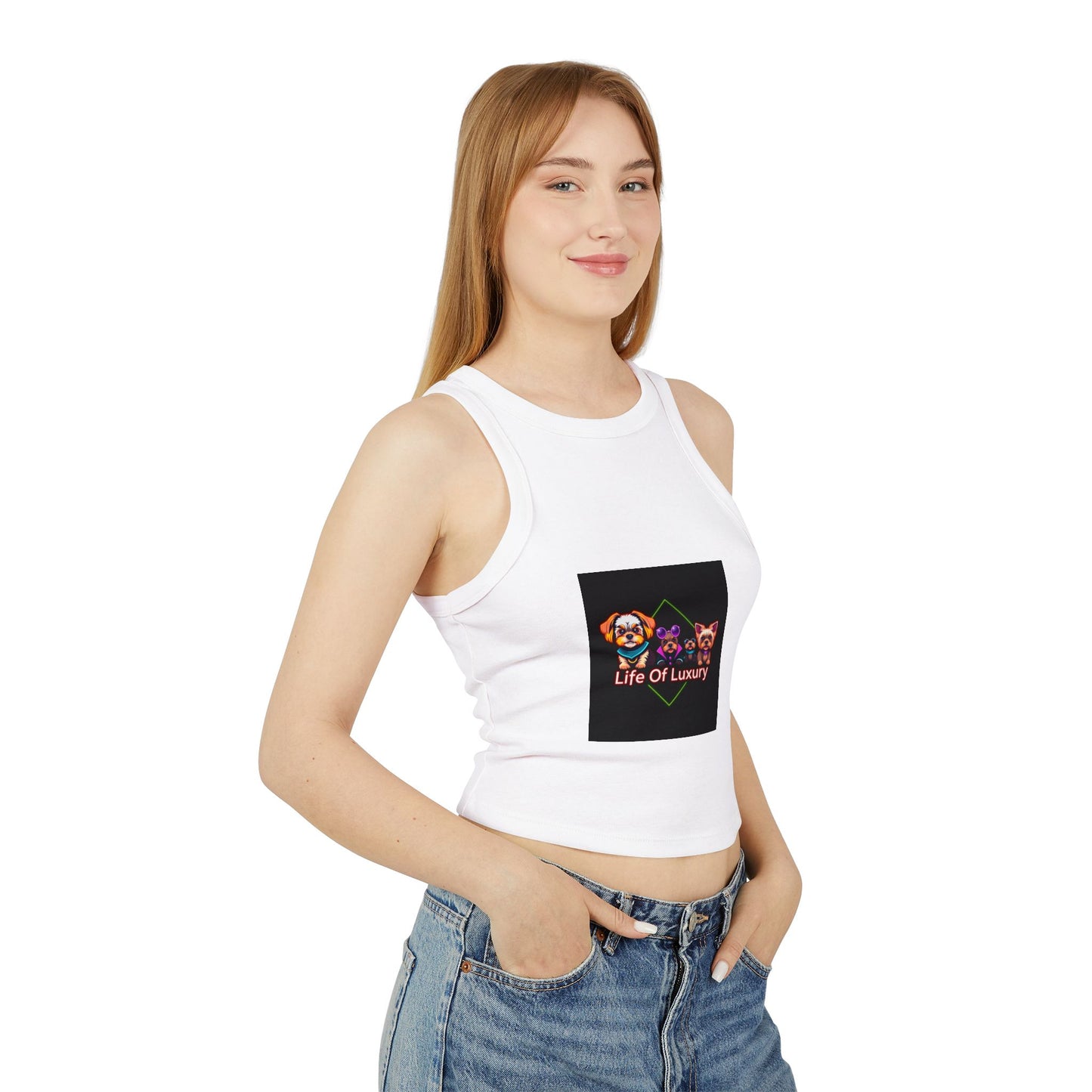 Life Of Luxury Dog-Themed Women's Micro Rib Racer Tank Top, Cute Pet Lover Apparel, Summer Fashion, Gift for Dog Moms, Casual Outfit
