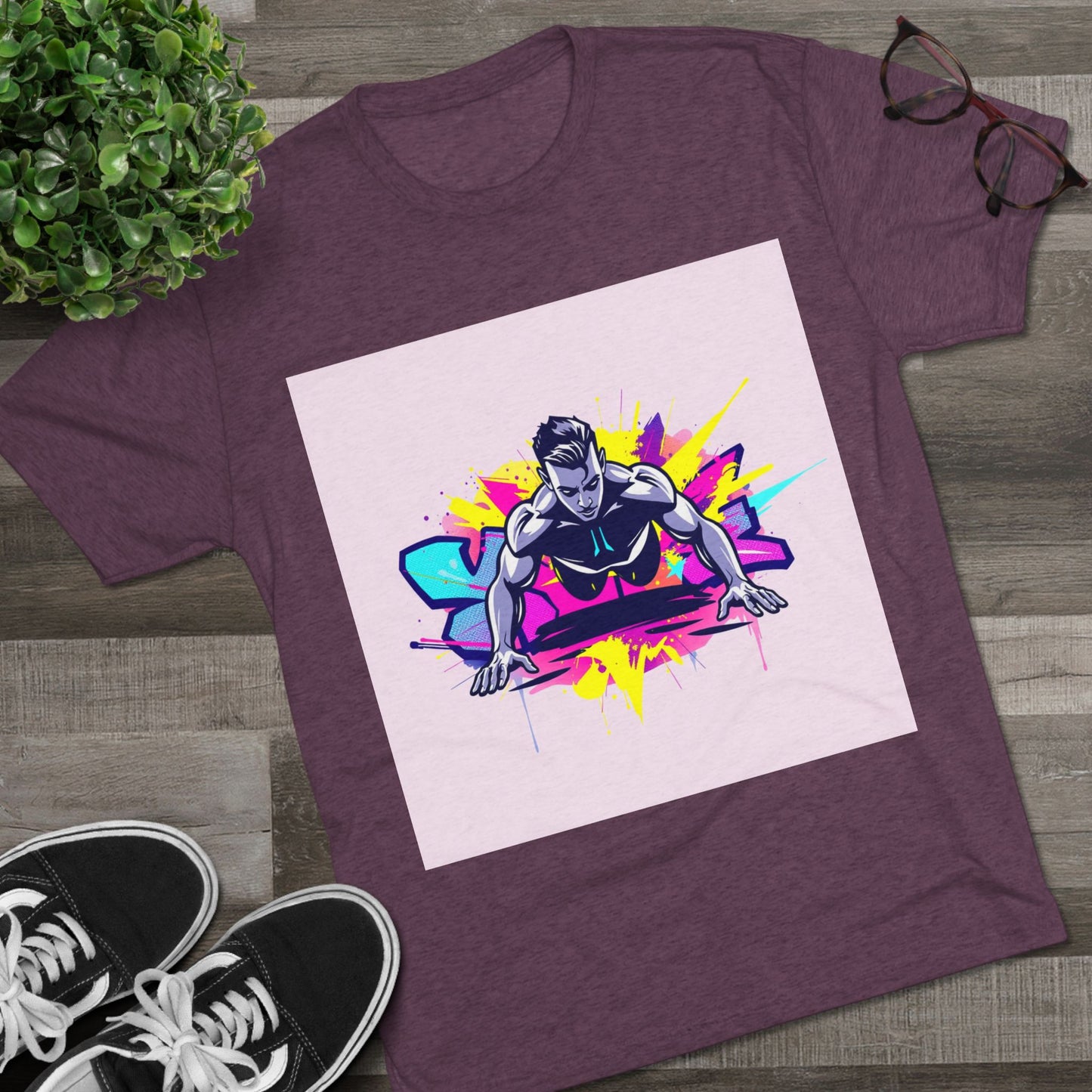 Fitness Motivation Tri-Blend Crew Tee - Vibrant Push-Up Design