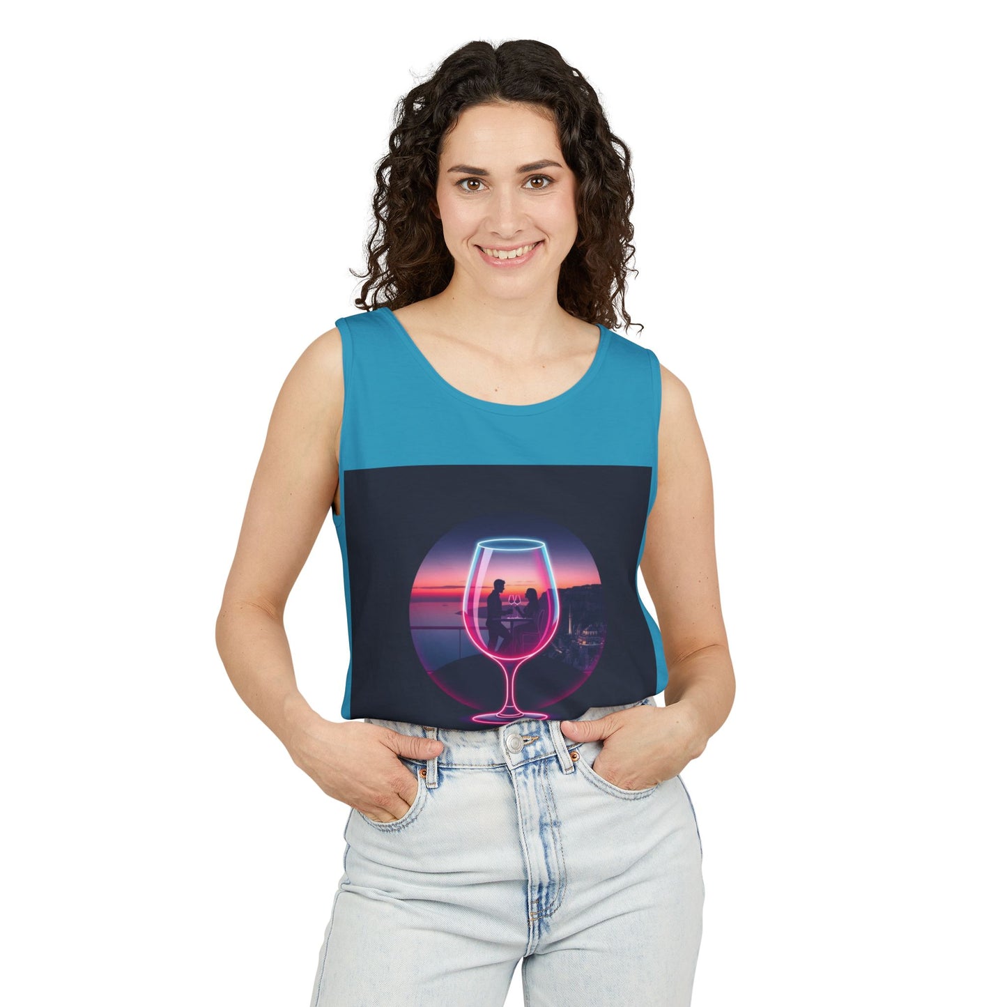 Sunset Vibes Tank Top, Casual Summer Wear, Beach Apparel, Wine Lover Gift, Travel Fashion