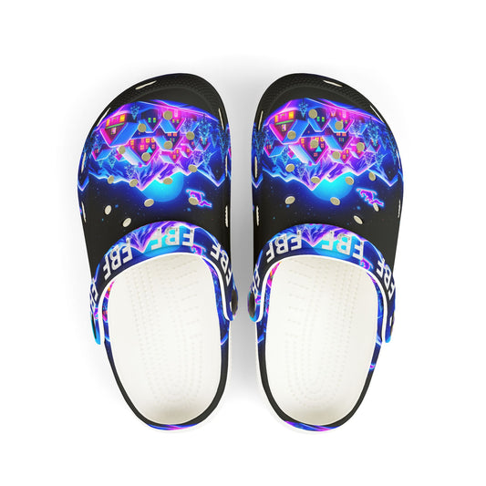 Kids Neon Galaxy Clogs — Colorful Electric Space Print EVA Foam Shoes