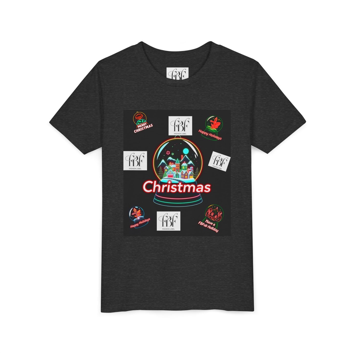 Youth Christmas Short Sleeve Tee, Holiday Tee, Xmas Gift for Kids, Fun Tee for Celebrations, Winter Festive Shirt