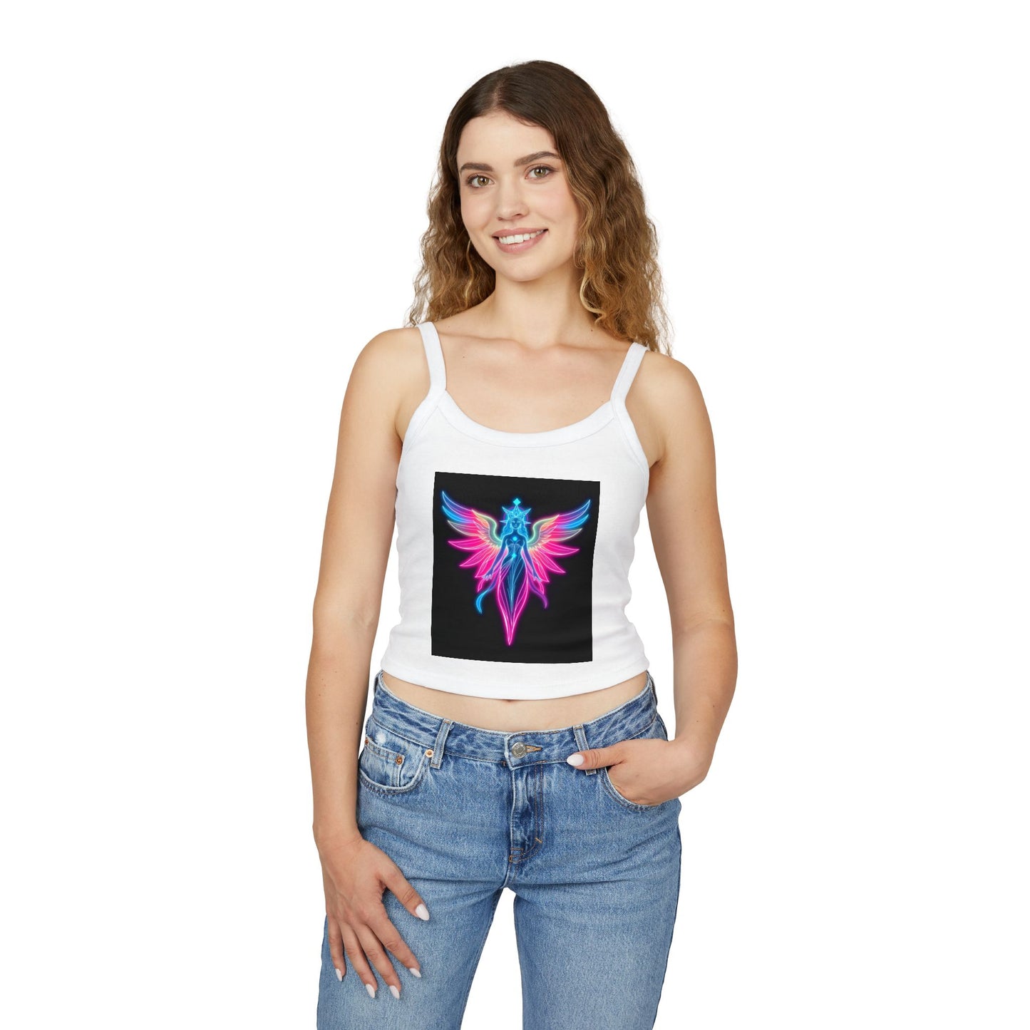 Neon Angel Graphic Spaghetti Strap Tank Top, Summer Shirt, Festival Wear, Bohemian Top, Trendy Casual Wear, Gift for Her