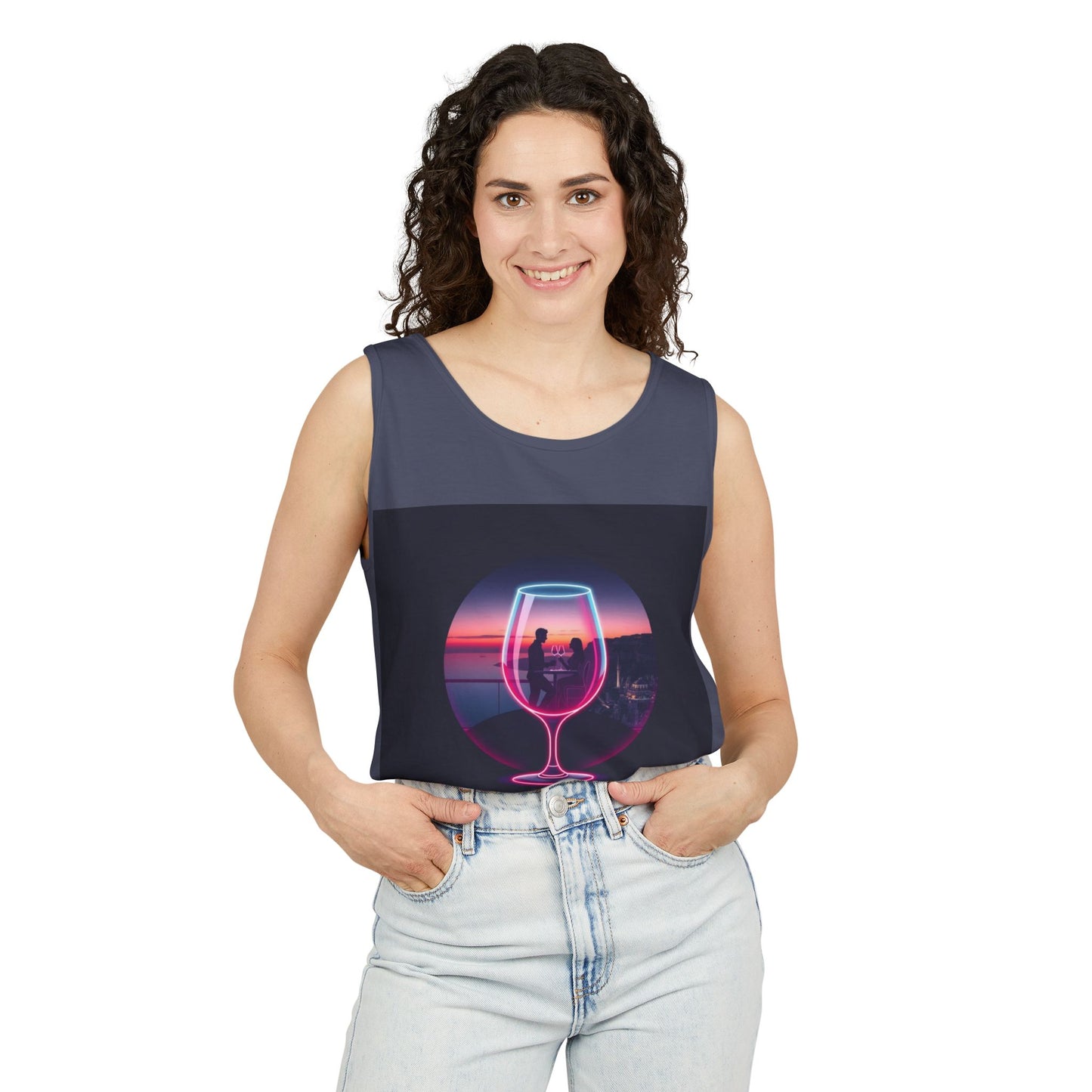 Sunset Vibes Tank Top, Casual Summer Wear, Beach Apparel, Wine Lover Gift, Travel Fashion