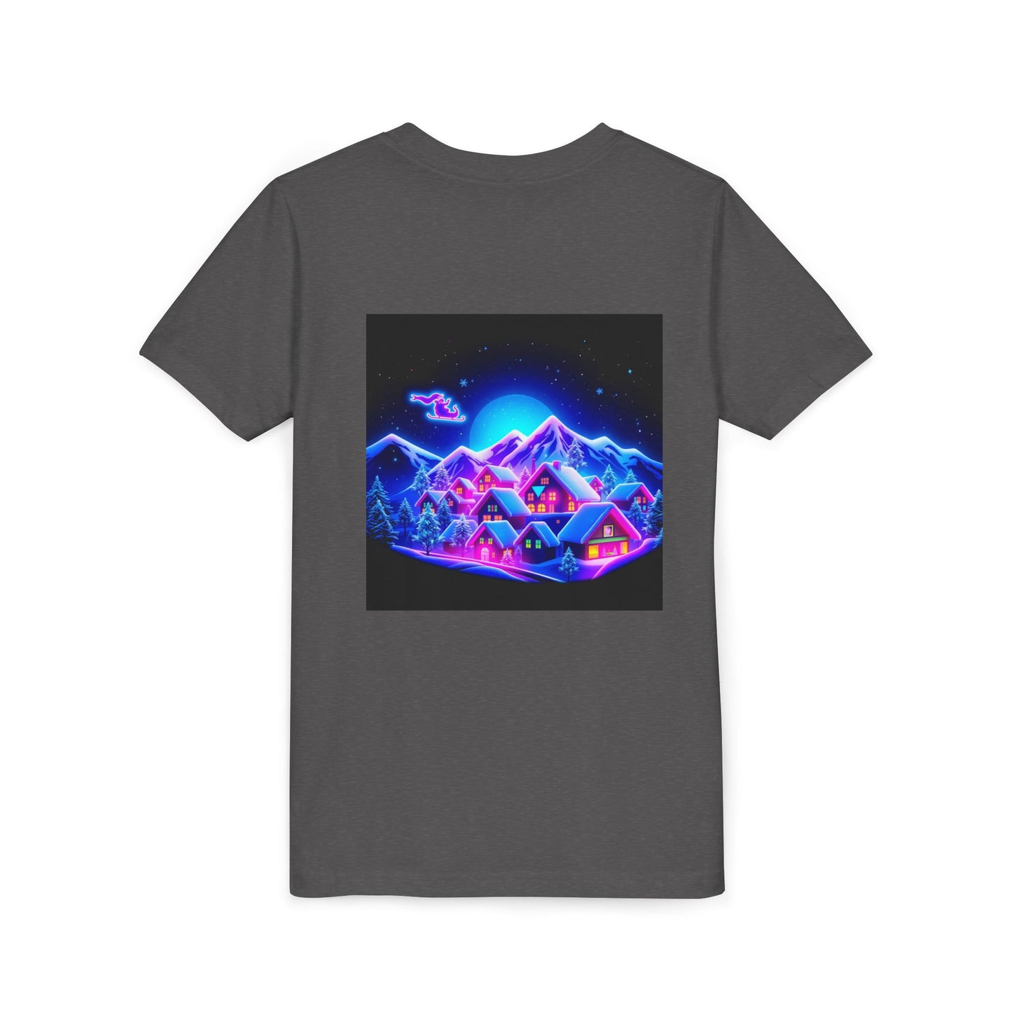 Neon Winter Village Youth Tee — Magical Snowy Night Kids T-Shirt