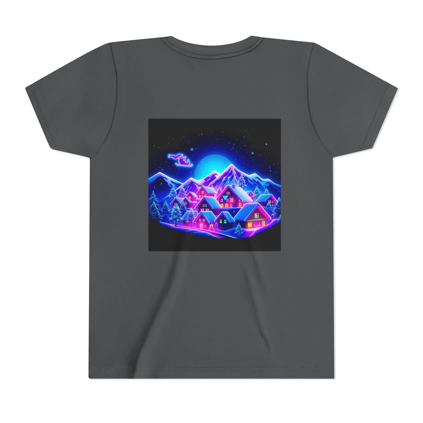 Neon Winter Village Youth Tee — Magical Snowy Night Kids T-Shirt