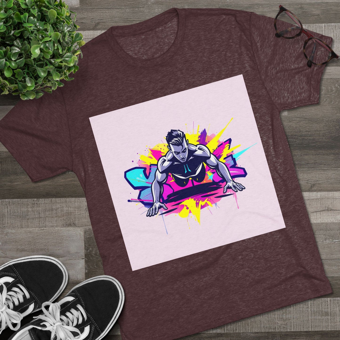 Fitness Motivation Tri-Blend Crew Tee - Vibrant Push-Up Design