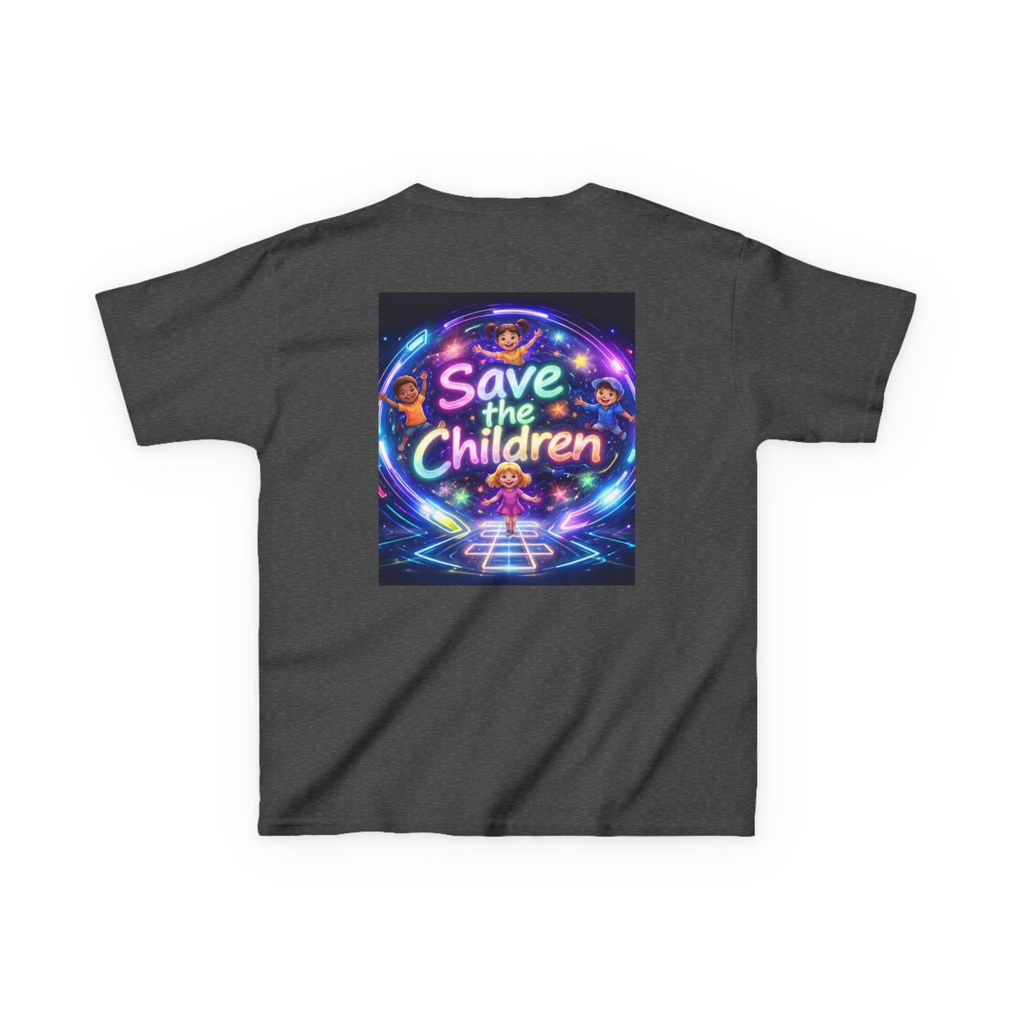 Kids Tee — 'Save the Children' Neon Rainbow Charity Design