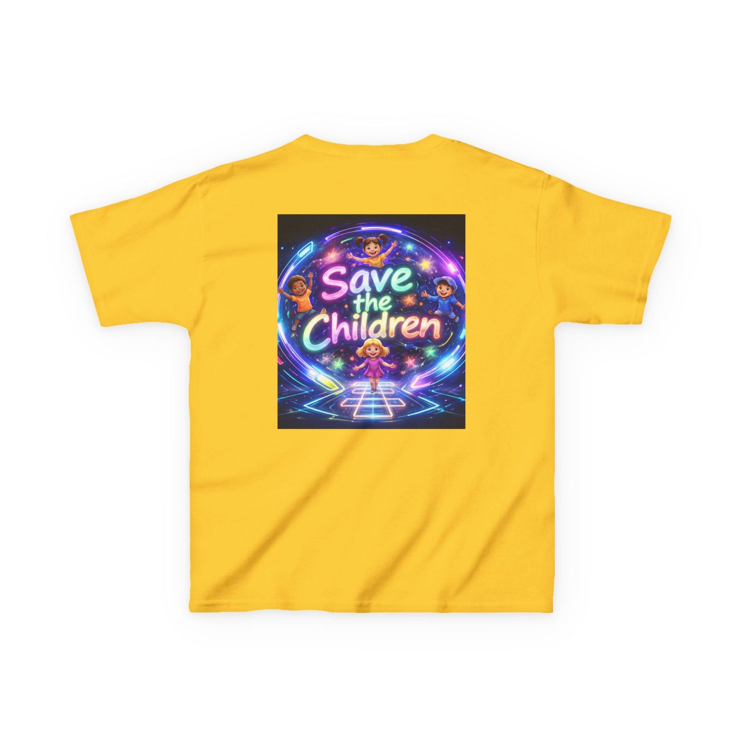 Kids Tee — 'Save the Children' Neon Rainbow Charity Design