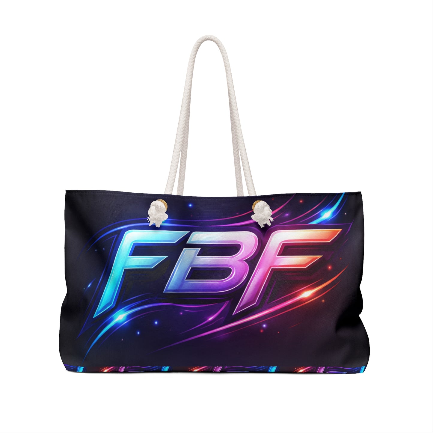 FBF Neon Logo Weekender Bag — Retro Futuristic Travel Tote