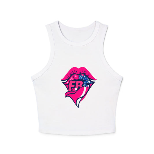 Trendy Women's Ribbed Racer Tank Top, Casual Summer Top, Graphic Crop Tank, Festival Wear, Cute Workout Shirt