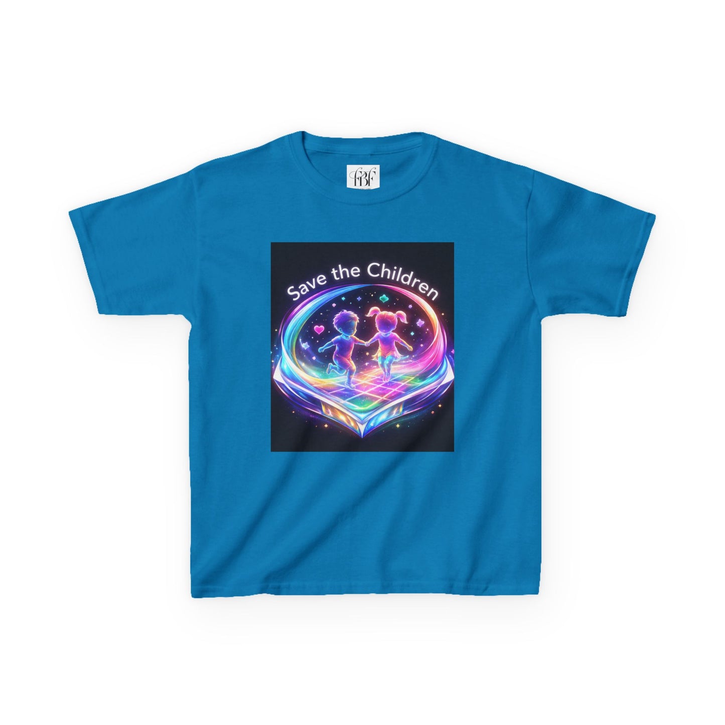 Kids Tee — 'Save the Children' Neon Rainbow Charity Design