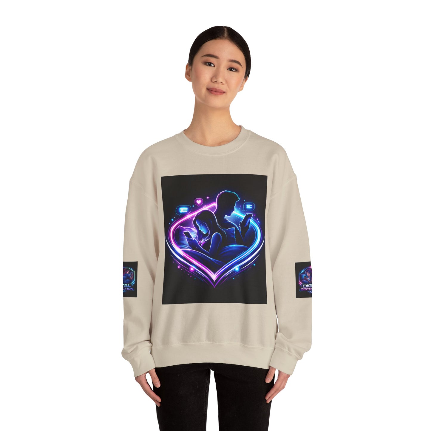 Crewneck Sweatshirt — Neon Couple in Bed Heart Illustration