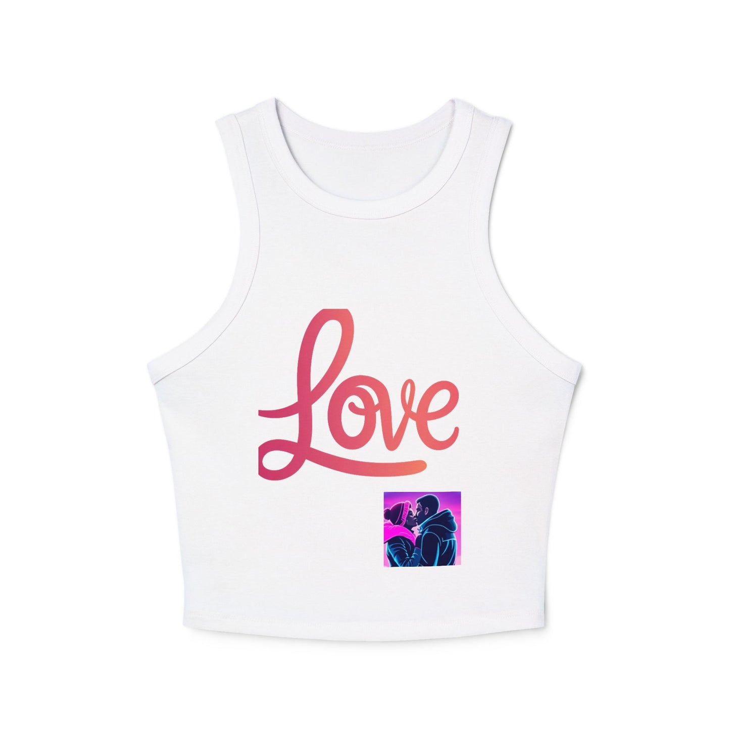 Love Neon Couple Racer Tank Top — Retro Vaporwave Valentine Crop