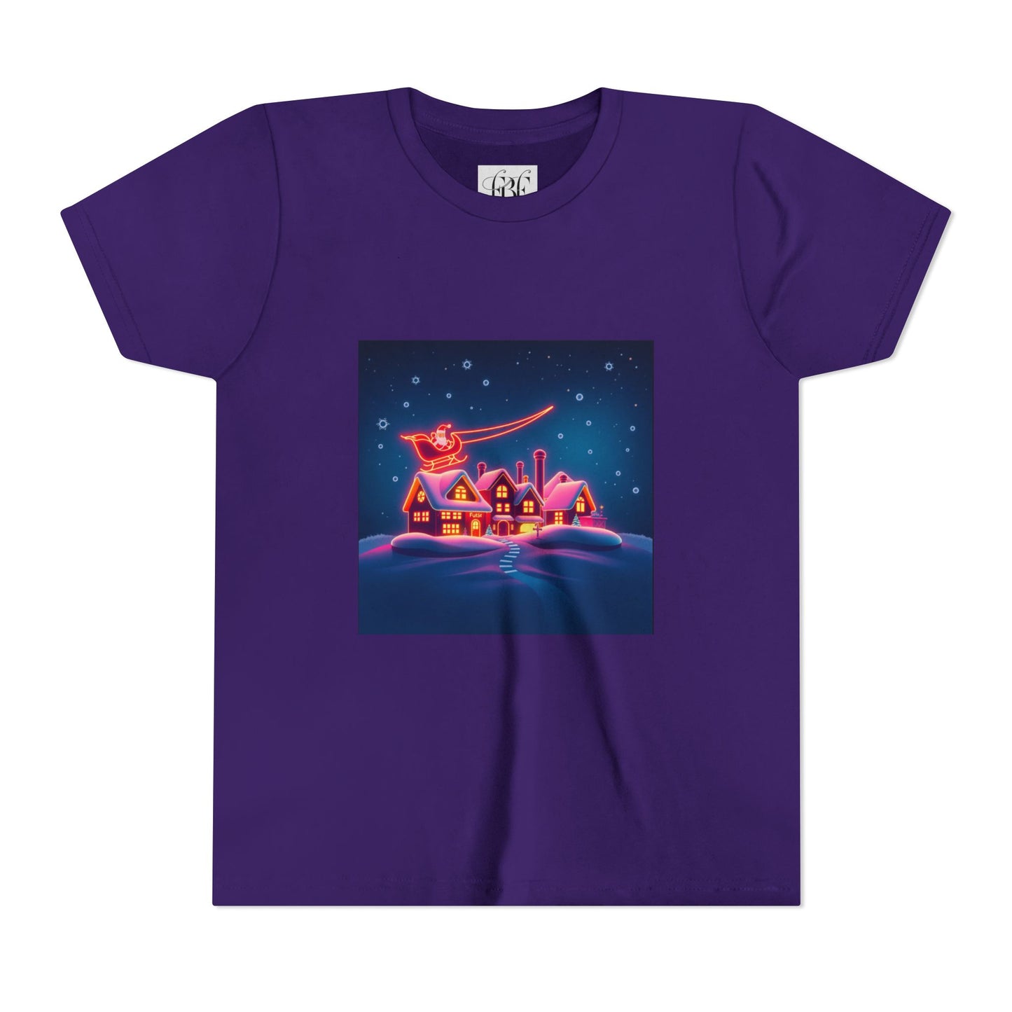 Neon Winter Village Youth Tee — Magical Snowy Night Kids T-Shirt