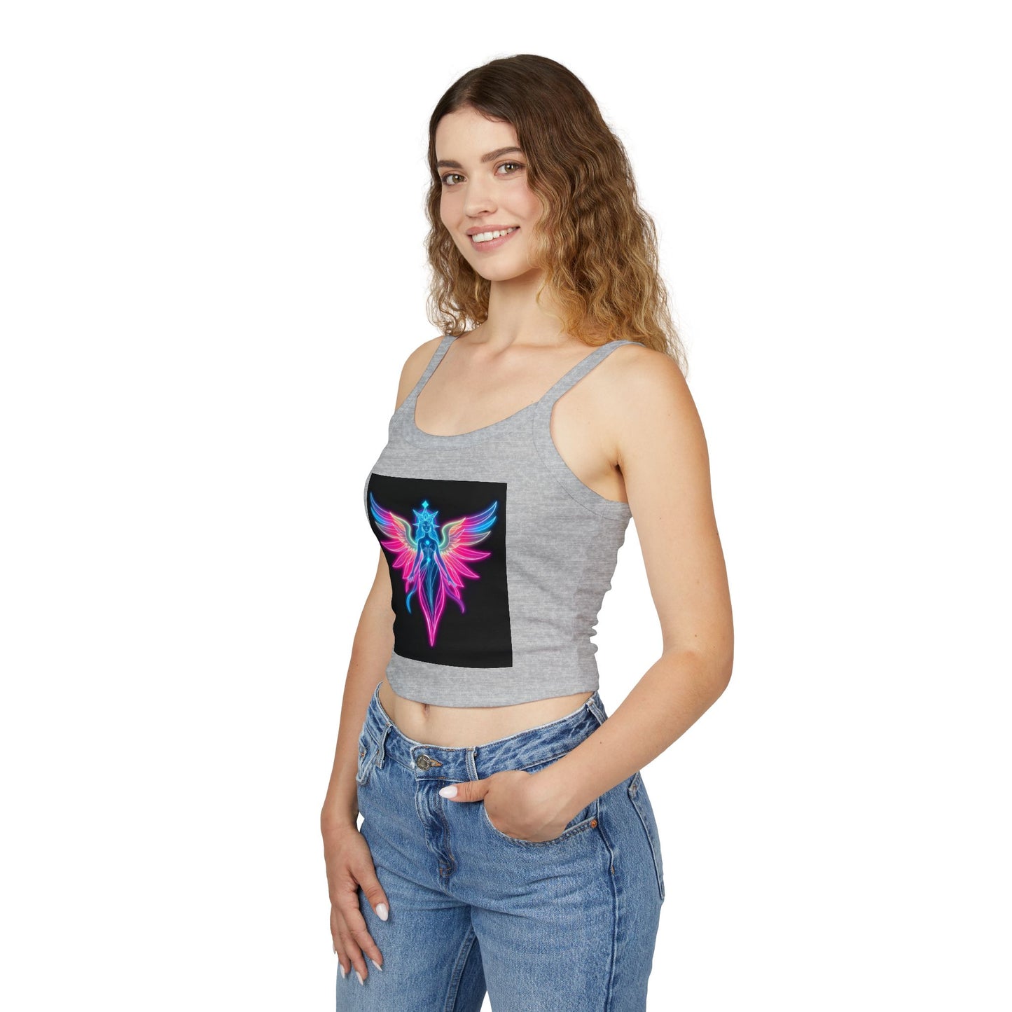 Neon Angel Graphic Spaghetti Strap Tank Top, Summer Shirt, Festival Wear, Bohemian Top, Trendy Casual Wear, Gift for Her