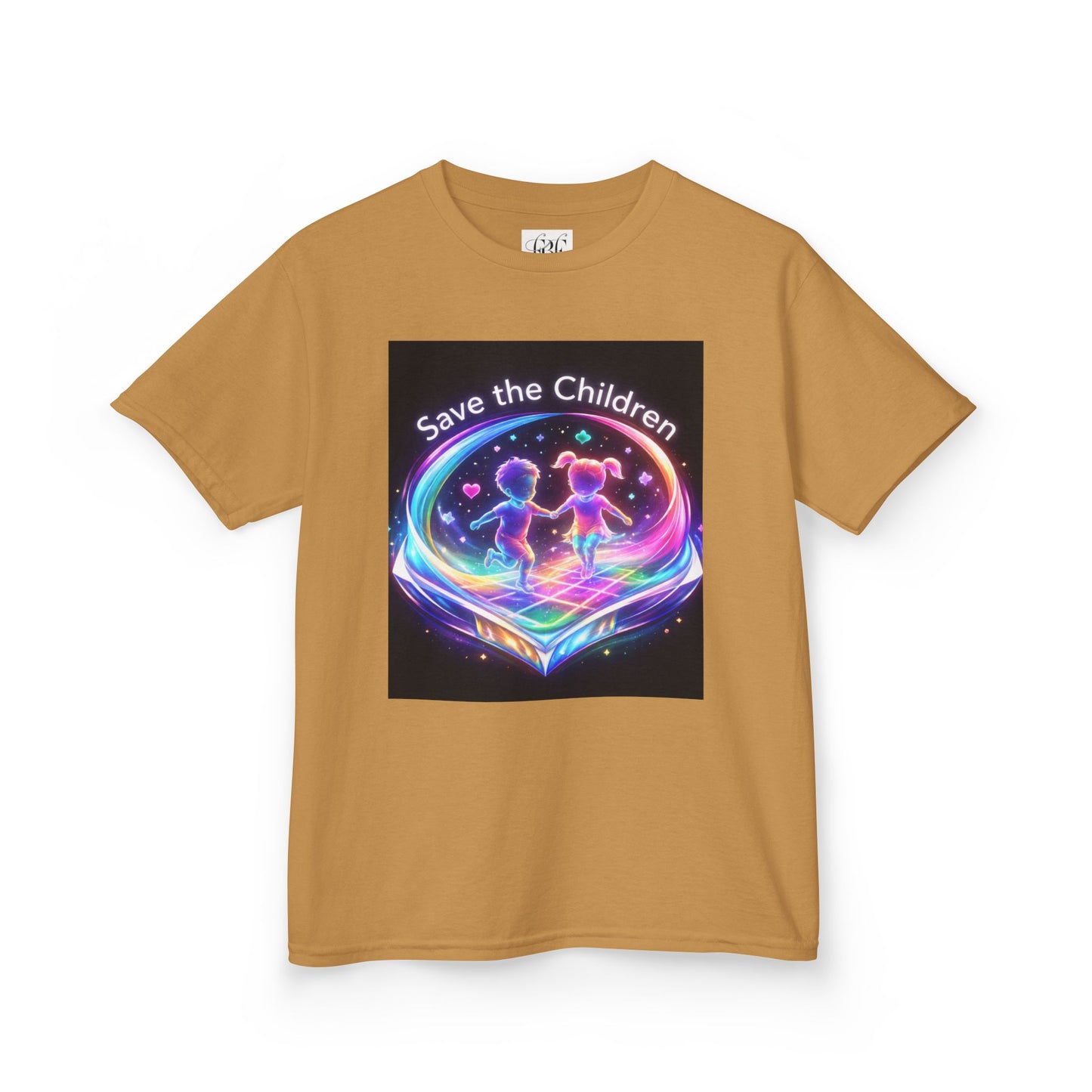 Kids Tee — 'Save the Children' Neon Rainbow Charity Design
