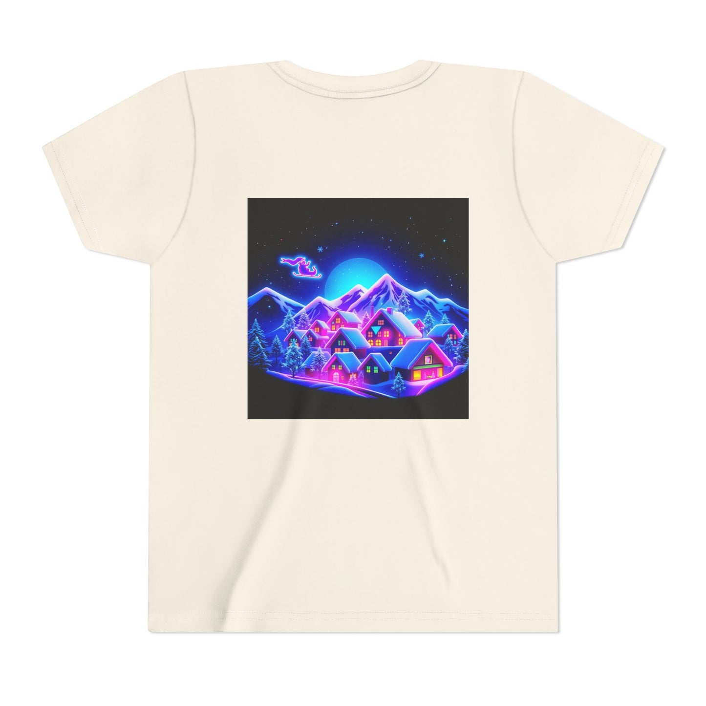 Neon Winter Village Youth Tee — Magical Snowy Night Kids T-Shirt