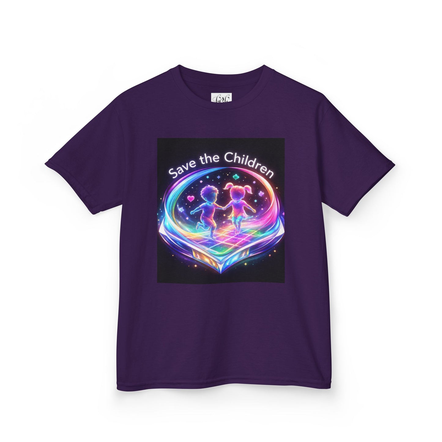 Kids Tee — 'Save the Children' Neon Rainbow Charity Design