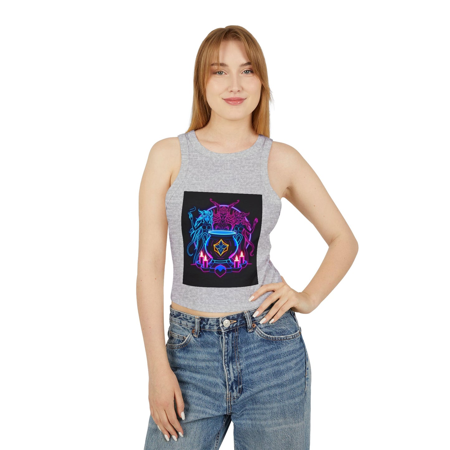 Witchy Neon Cauldron Tank Top - Occult Retro Graphic Racerback