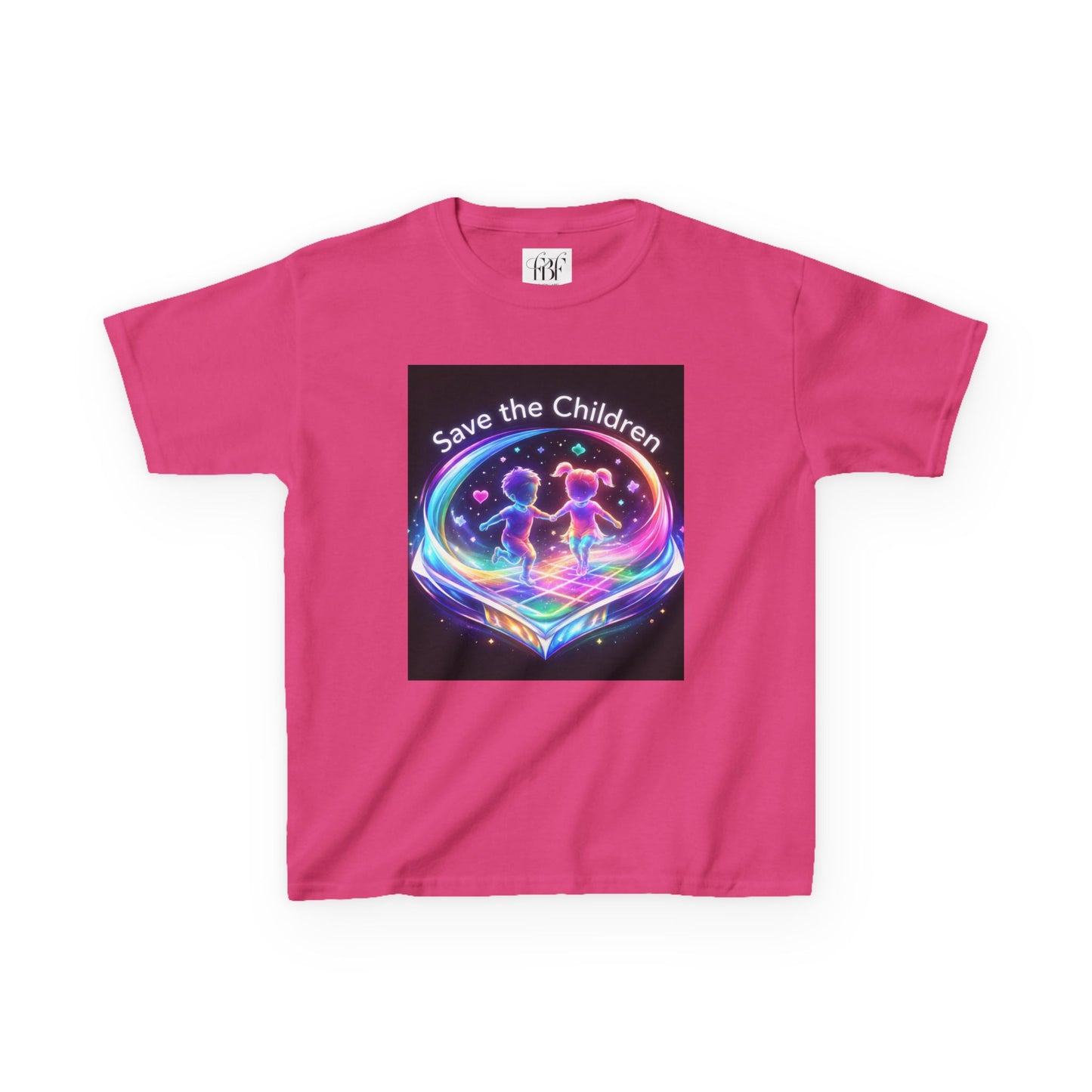 Kids Tee — 'Save the Children' Neon Rainbow Charity Design