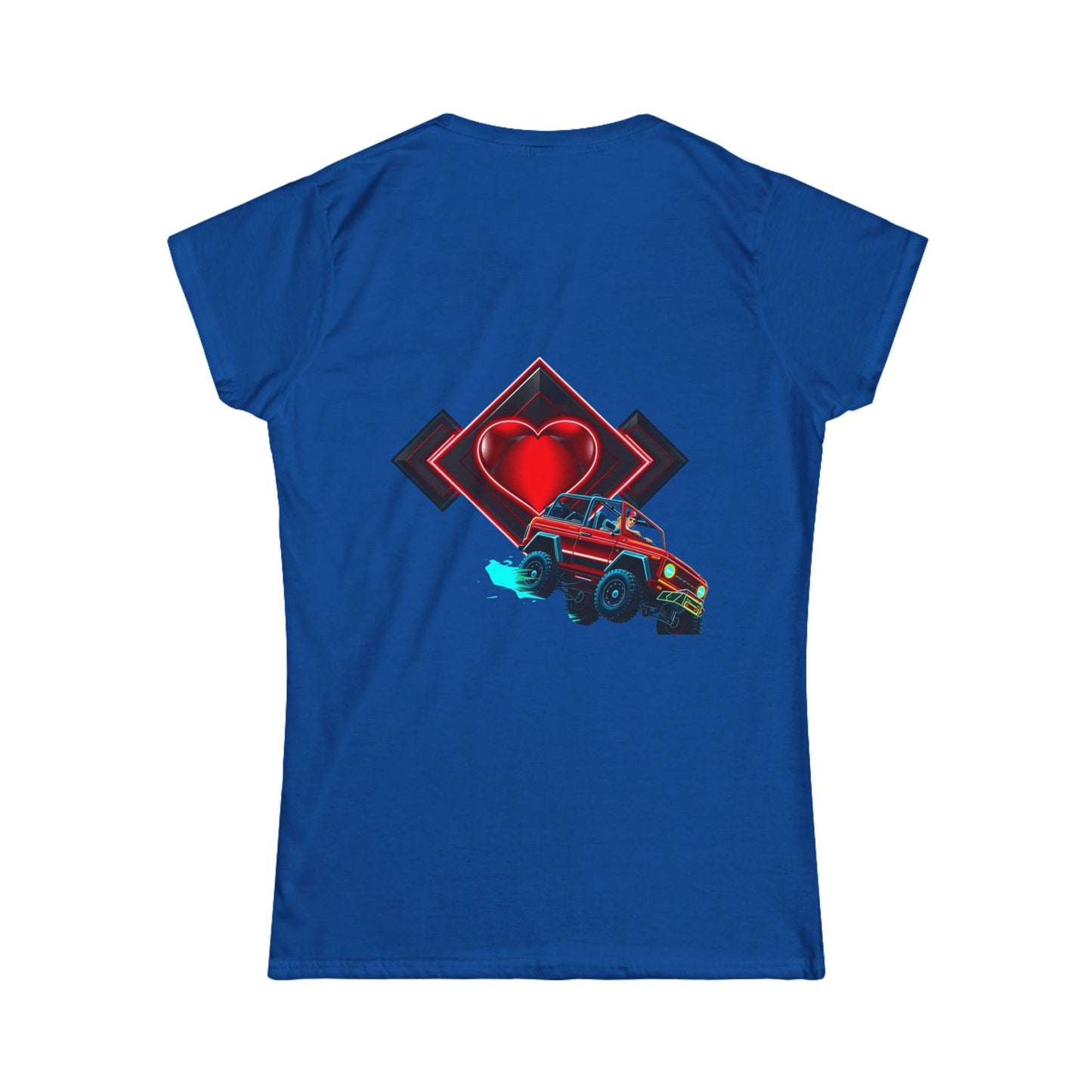 Retro Rally Women's Tee — Neon Muscle Car Graphic (Heart Back Print)