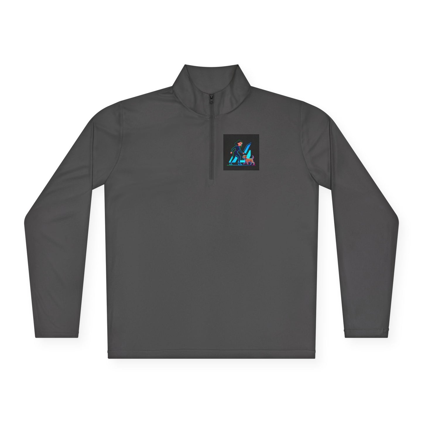 GiGi Logo Quarter-Zip Pullover — Neon Retro Dog Walker Design