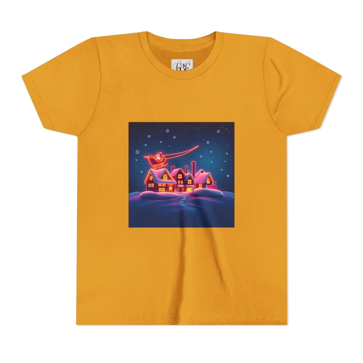 Neon Winter Village Youth Tee — Magical Snowy Night Kids T-Shirt