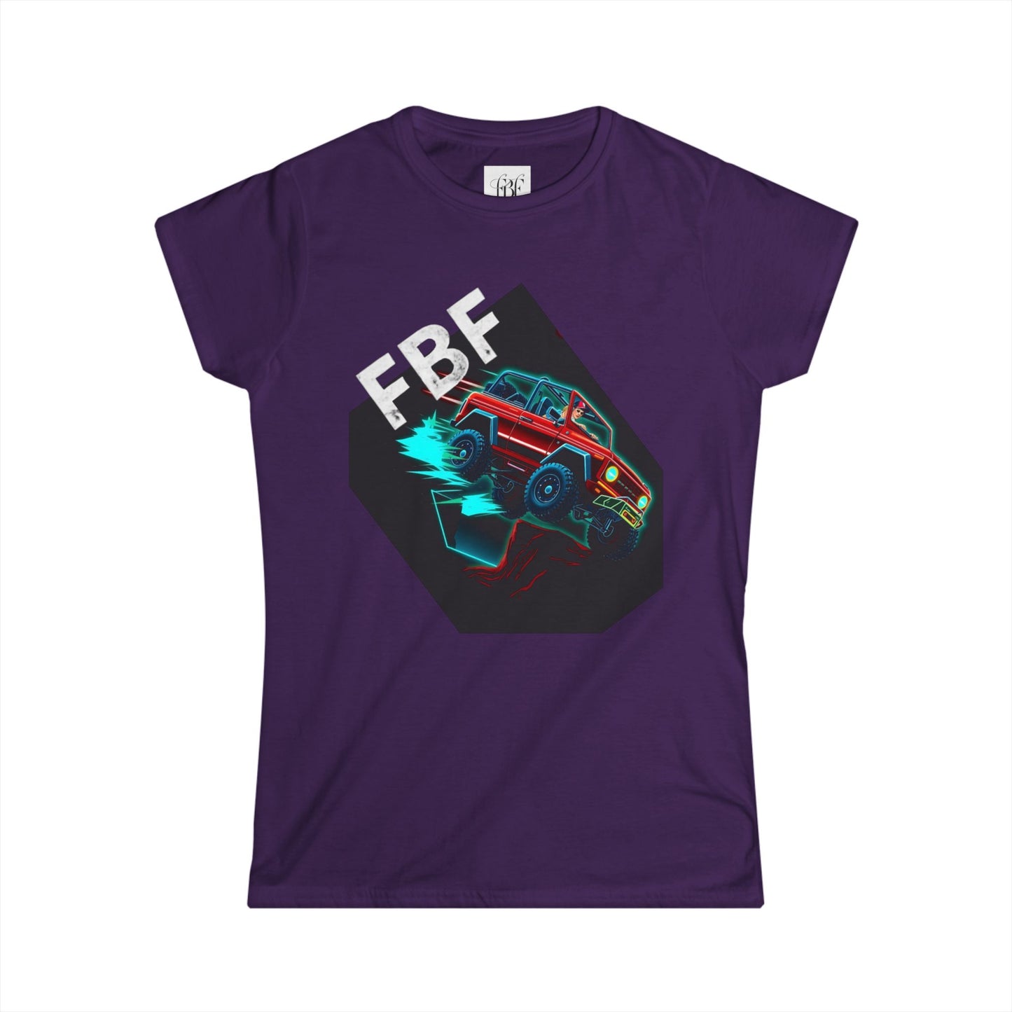 Retro Rally Women's Tee — Neon Muscle Car Graphic (Heart Back Print)
