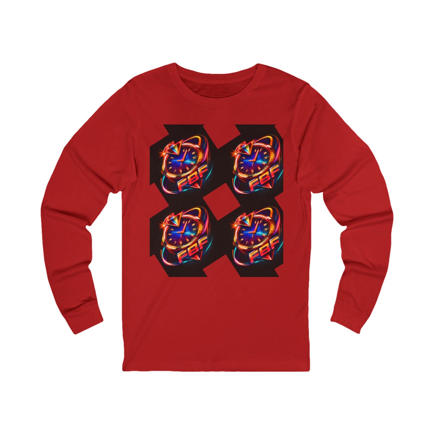 FBF Neon Clock Long Sleeve Tee — Retro Futuristic Timepiece Graphic Shirt