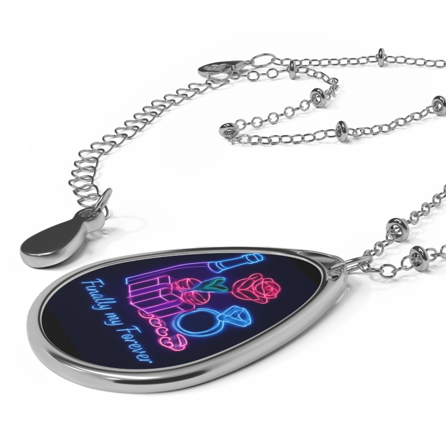 Oval Necklace — 'Finally My Forever' Neon Bridal Pendant