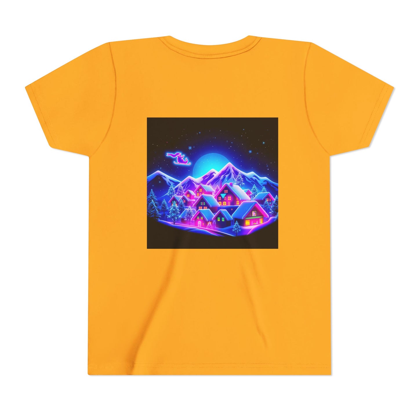 Neon Winter Village Youth Tee — Magical Snowy Night Kids T-Shirt