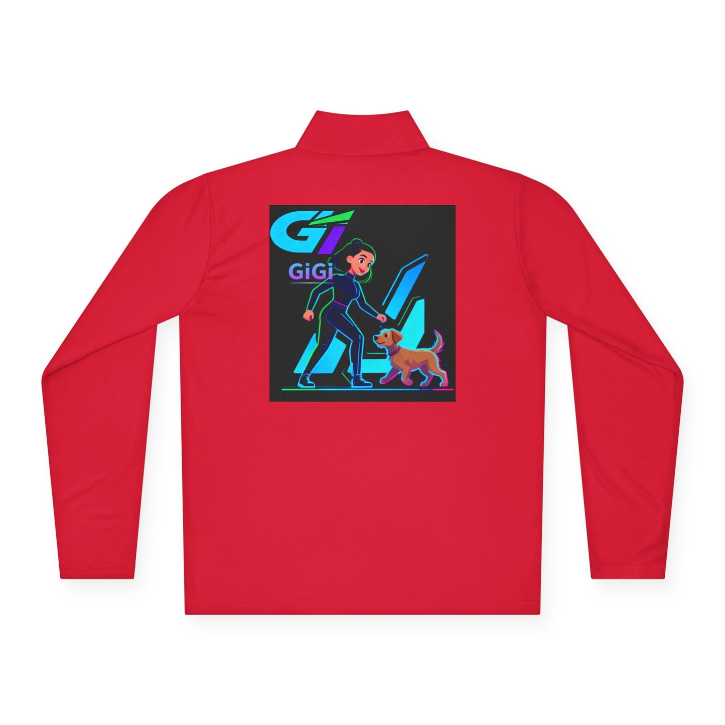 GiGi Logo Quarter-Zip Pullover — Neon Retro Dog Walker Design