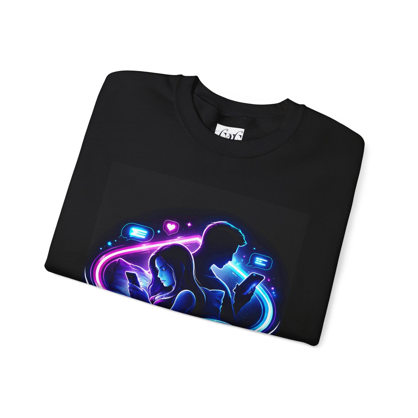 Crewneck Sweatshirt — Neon Couple in Bed Heart Illustration