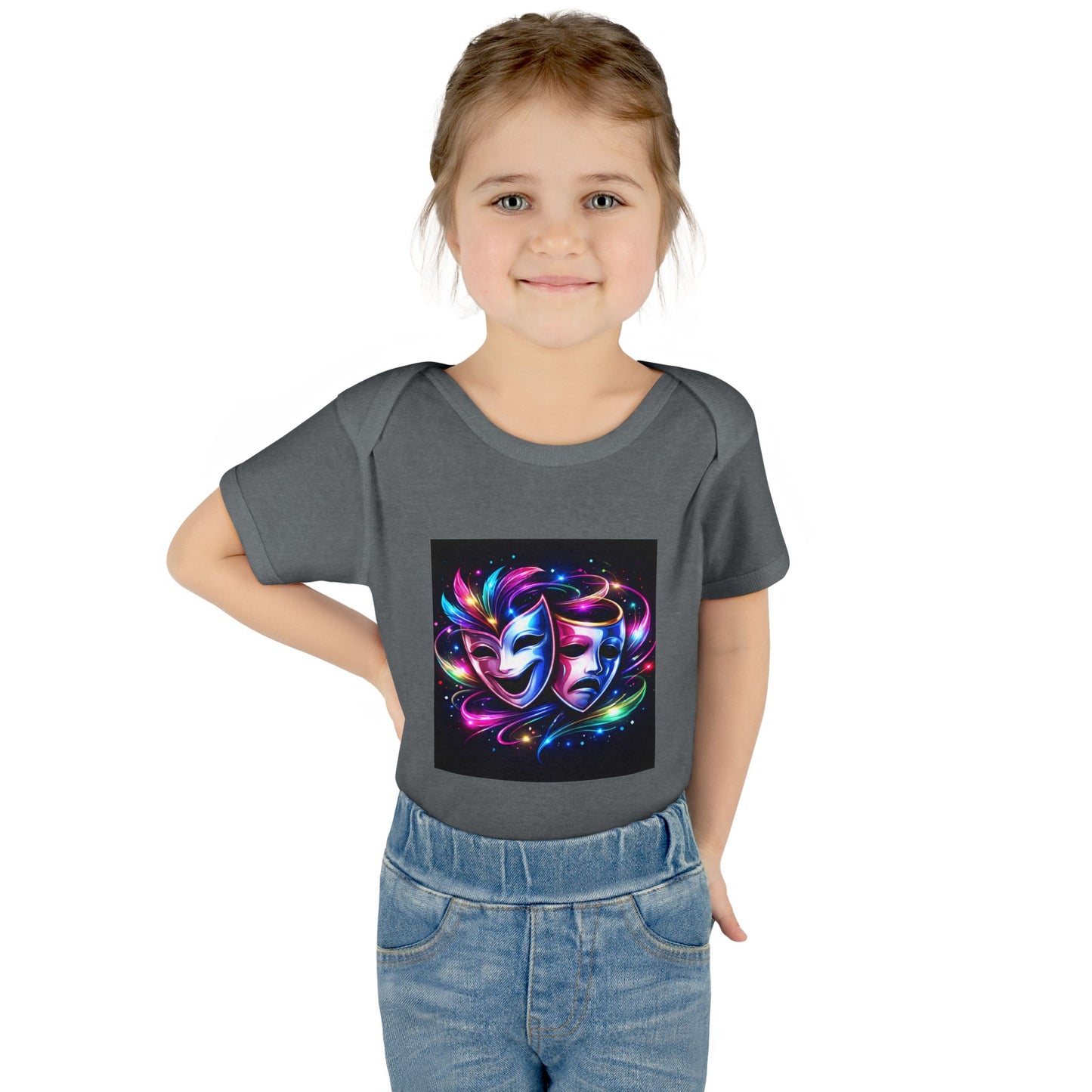 Neon Theatre Masks Infant Bodysuit — Colorful Drama Baby Onesie
