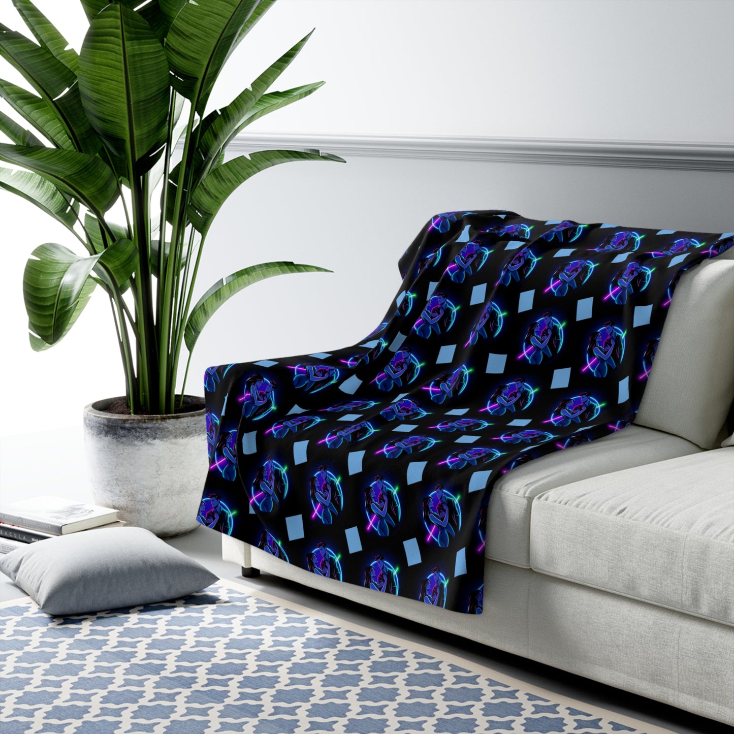 Neon Floral Sherpa Fleece Blanket