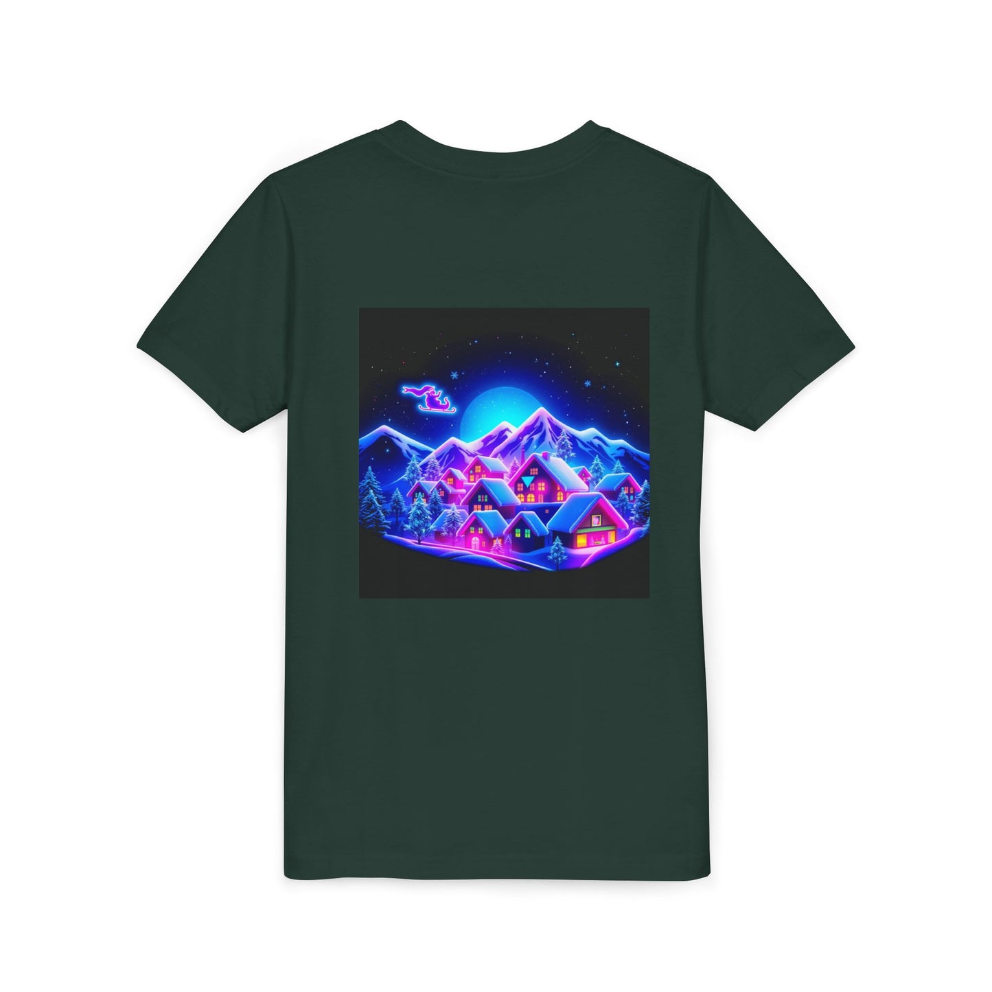 Neon Winter Village Youth Tee — Magical Snowy Night Kids T-Shirt