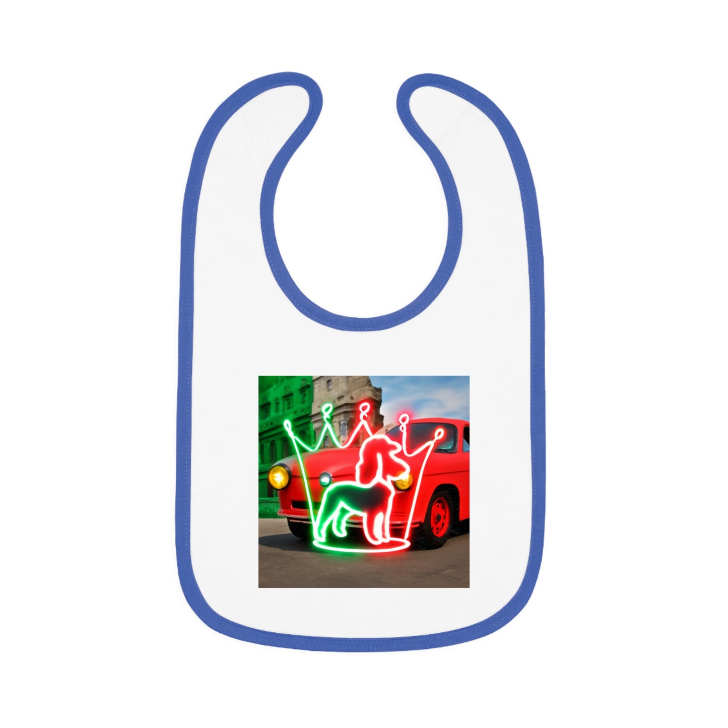 Cute Baby Bib with Neon Dog and Crown Design, Fun Baby Shower Gift, Festive Feeding Bib, Adorable Toddler Accessory, Baby Feeding Essentials