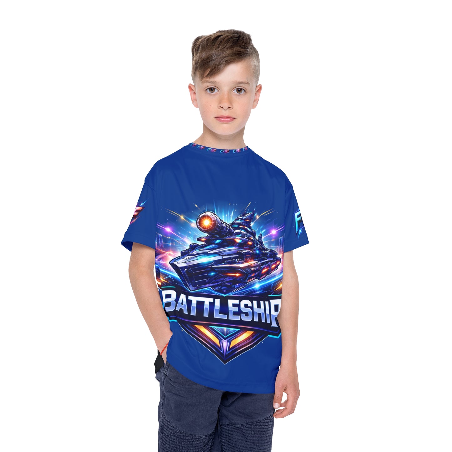 Kids Battleship Graphic Jersey — Neon Tank Gamer Tee (All-Over Print)