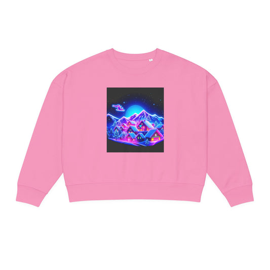 Alma Organic Crewneck Sweatshirt — Neon Retro Mountains Graphic